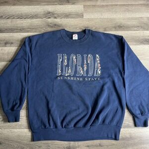 VTG Florida Vacation Sweatshirt Mens‎ XL Blue Sunshine State 1990s Jerzees USA